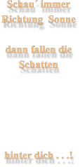 Schau´ immer Richtung  Sonne  dann fallen die Schatten       hinter dich . . .!